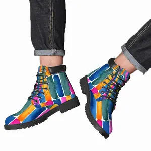 Men Watercolor Pink Blue Extra Large Mid Top Boots