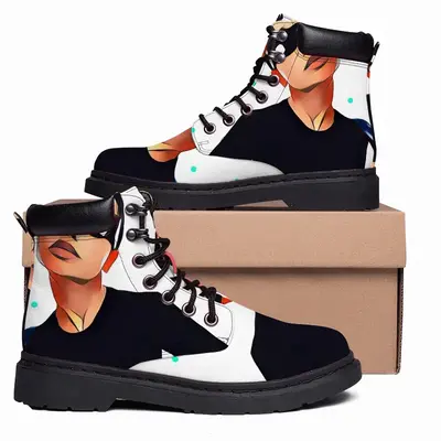 Men Black And White And Teal Dots Mid Top Boots