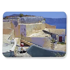 Santorini House And Cliffs In Oia Flannel Mats Carpet (1.48mx2.03m)