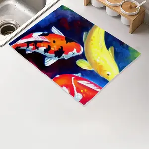 Koi Fish In The Pond Kitchen Drying Pad (Rectangular)