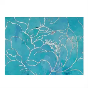 Turquoise Peony Kitchen Drying Pad (Rectangular)