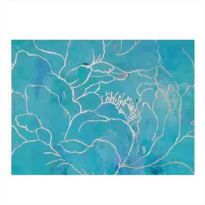 Turquoise Peony Kitchen Drying Pad (Rectangular)