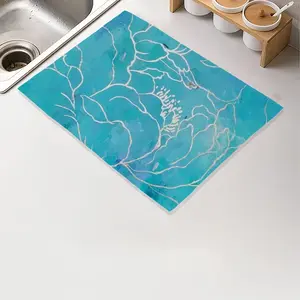 Turquoise Peony Kitchen Drying Pad (Rectangular)