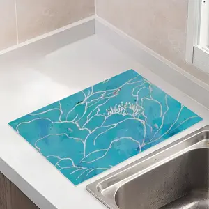 Turquoise Peony Kitchen Drying Pad (Rectangular)