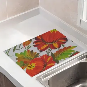 Orange Flower Kitchen Drying Pad (Rectangular)