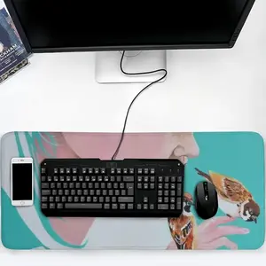 Girl With Sparrows -Diptych Keyboard Mouse Pad (Multi-Size)